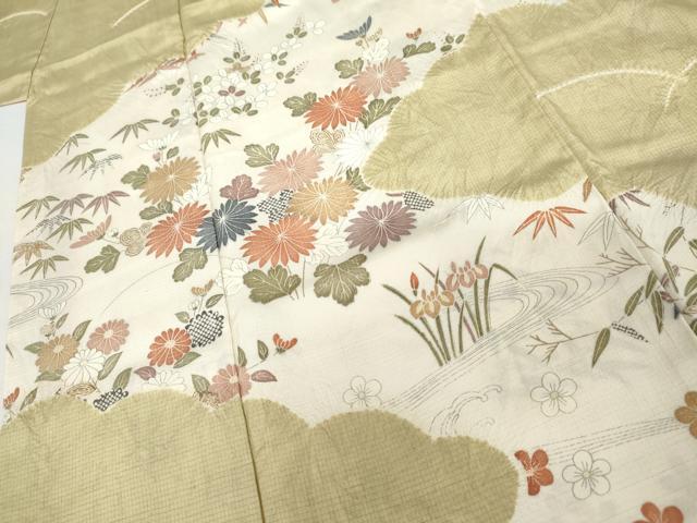 平和屋着物●訪問着　紬地　絞り　流水草花文　正絹　逸品　AABG7908cs_3