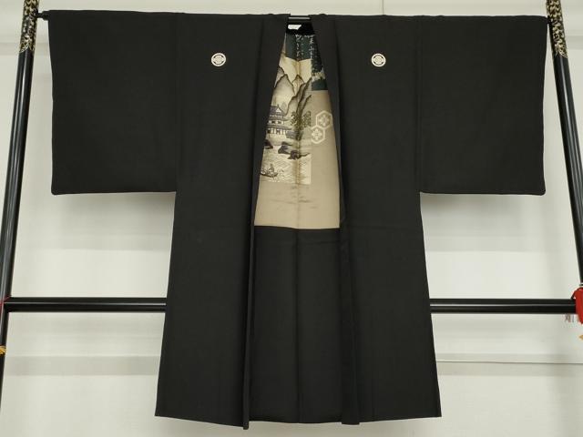 平和屋着物●男性　黒紋付・羽織セット　正絹　逸品　AABG7912cs_6