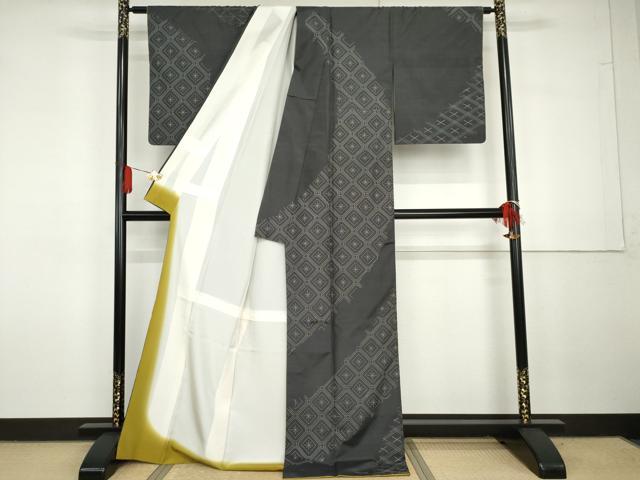 平和屋着物●訪問着　作家物　紬地　刺し子　蜀江花文　ロング丈　正絹　逸品　AABG7920cs_1