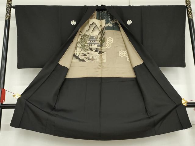 平和屋着物●男性　黒紋付・羽織セット　正絹　逸品　AABG7912cs_7