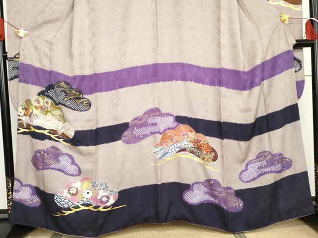 平和屋着物●豪華振袖　友禅　絞り　花鳥松文　金彩　正絹　逸品　AABG7922cs 平和屋着物○豪華振袖 友禅 絞り 花鳥松文 金彩 正絹 逸品 AABG7922cs