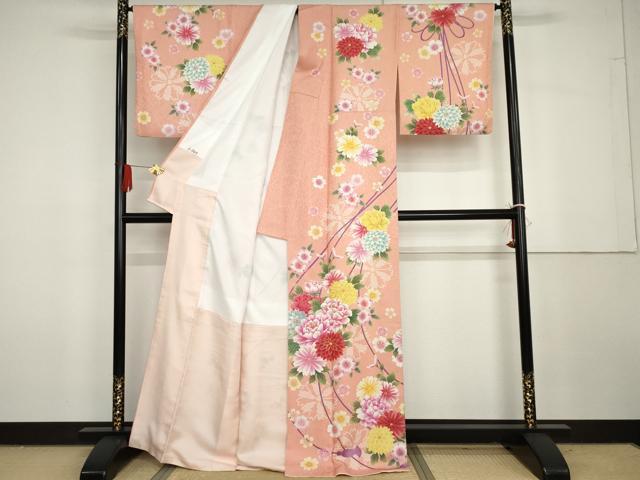 平和屋着物●訪問着　駒刺繍　草花文　金通し地　正絹　逸品　AABG7963cs_1