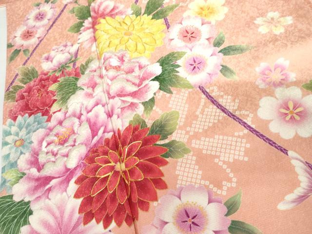 平和屋着物●訪問着　駒刺繍　草花文　金通し地　正絹　逸品　AABG7963cs_3