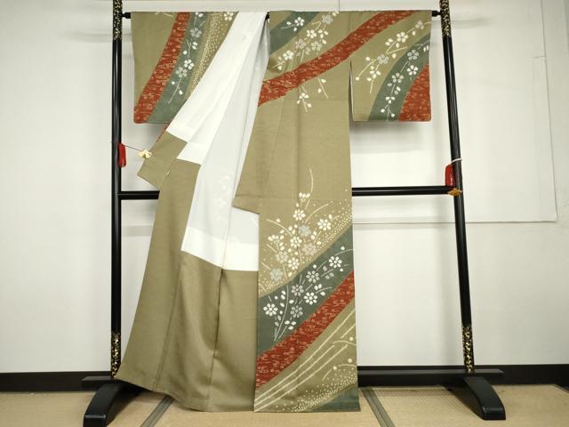 平和屋着物●訪問着　絞り　枝花文　金彩　ますいわ屋扱い　正絹　逸品　未使用　AABG7971cs_1