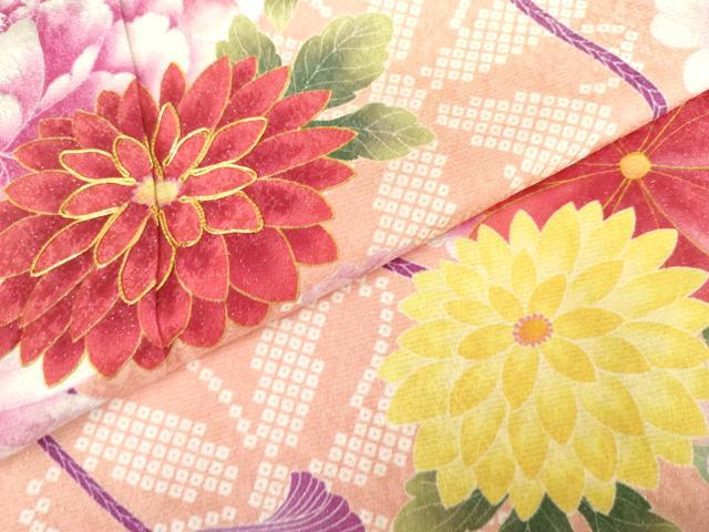 平和屋着物●訪問着　駒刺繍　草花文　金通し地　正絹　逸品　AABG7963cs_5