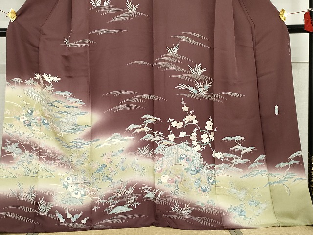 平和屋着物●名門・上野家　上野街子　清染居　訪問着　松竹梅　風景花文　暈し染め　正絹　逸品　AABG7937cs_2