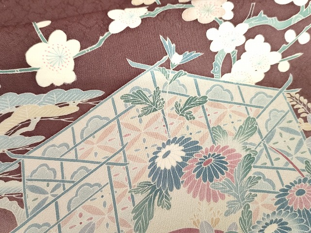 平和屋着物●名門・上野家　上野街子　清染居　訪問着　松竹梅　風景花文　暈し染め　正絹　逸品　AABG7937cs_5