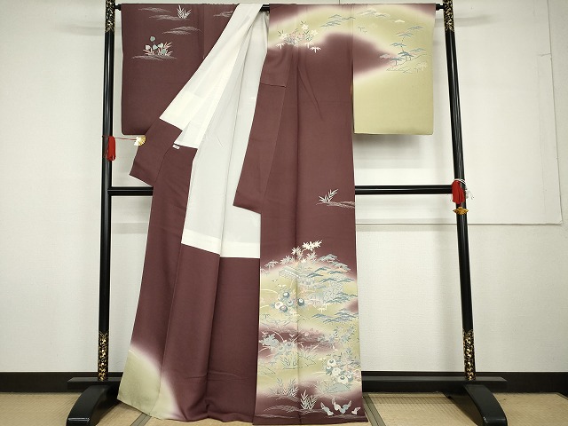 平和屋着物●名門・上野家　上野街子　清染居　訪問着　松竹梅　風景花文　暈し染め　正絹　逸品　AABG7937cs_1