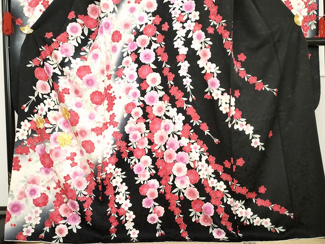 平和屋着物●豪華振袖　駒刺繍　枝垂れ花文　暈し染め　黒地　金彩　正絹　逸品　AABG7960cs_2