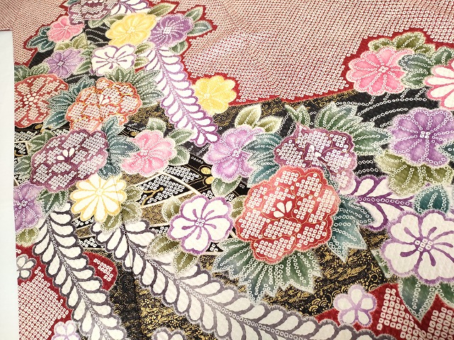 平和屋着物●訪問着　駒刺繍　草花文　金彩　正絹　逸品　AABG7949cs_4