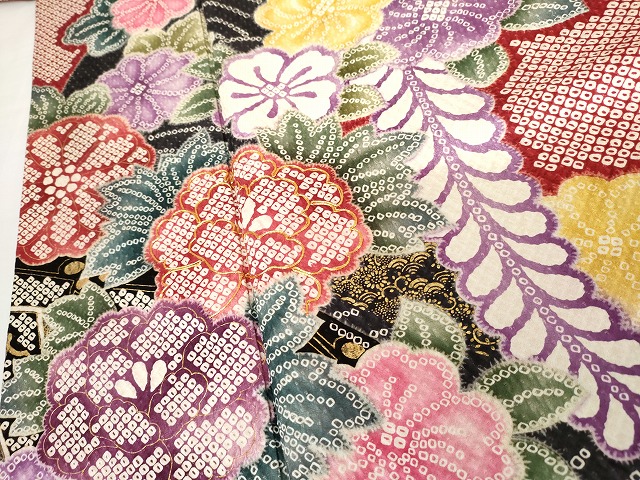 平和屋着物●訪問着　駒刺繍　草花文　金彩　正絹　逸品　AABG7949cs_3