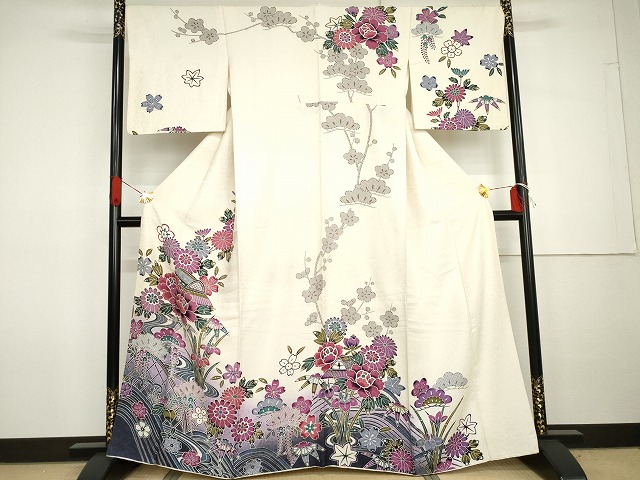 平和屋着物●訪問着　紅型　松竹梅　風景文　暈し染め　銀通し地　正絹　逸品　AABG7951cs 35,490円