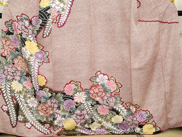 平和屋着物●訪問着　駒刺繍　草花文　金彩　正絹　逸品　AABG7949cs_2