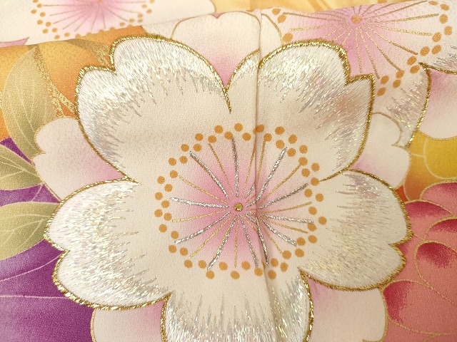 平和屋着物●大島優子　訪問着　刺繍　舞花文　金彩　金銀糸　正絹　逸品　AABG7950cs_6