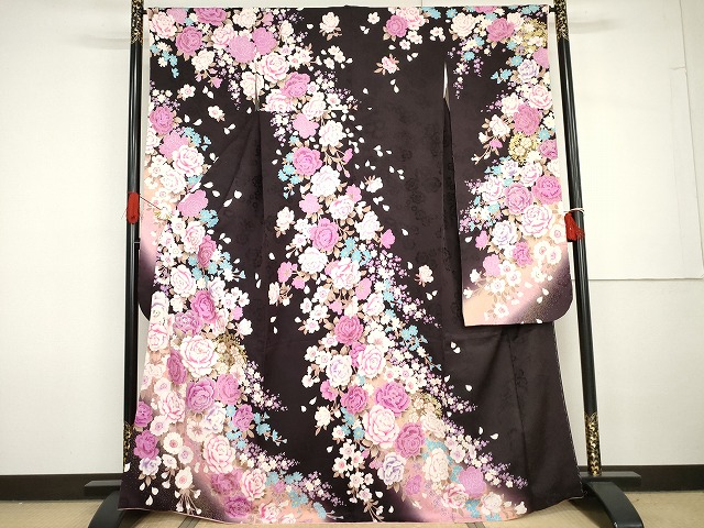 平和屋着物●豪華振袖　刺繍　枝花文　暈し染め　ラインストーン　金銀彩　金糸　正絹　逸品　AABG7958cs