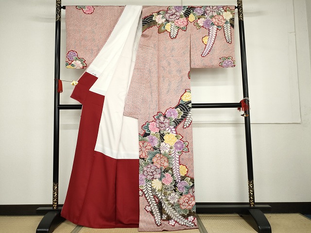 平和屋着物●訪問着　駒刺繍　草花文　金彩　正絹　逸品　AABG7949cs_1