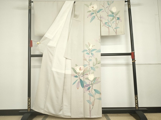 平和屋着物●創作友禅　百仙　木村渉基　訪問着　手描き　白蓮水　保証書付き　正絹　逸品　AABG7976cs_1