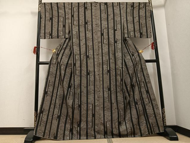 平和屋着物●本場大島紬　カタス12マルキ　風景草木文　正絹　逸品　AABH0414ph_1