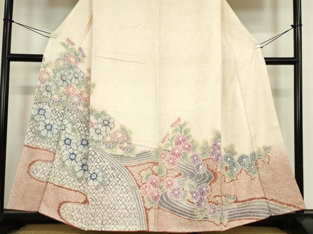 平和屋着物●名門　藤娘きぬたや・総絞り　訪問着　霞取花文　正絹　逸品　DABC3653az_3