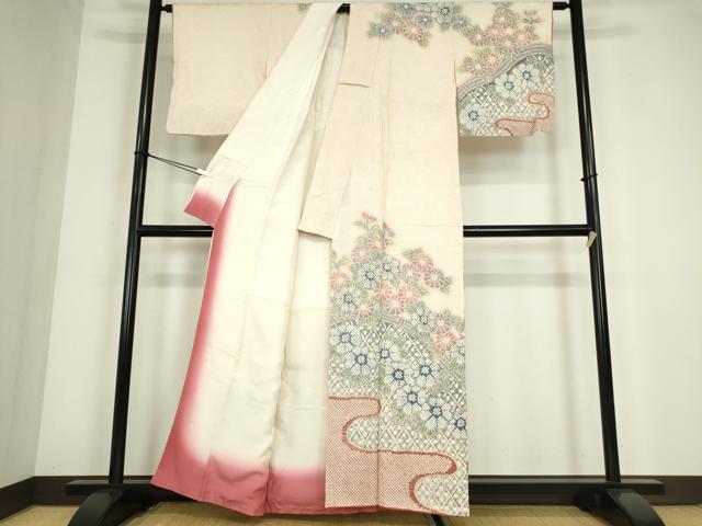 平和屋着物●名門　藤娘きぬたや・総絞り　訪問着　霞取花文　正絹　逸品　DABC3653az_1