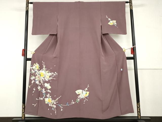 平和屋着物●本加賀友禅作家　南克治　訪問着　地紙枝花文　さが美扱い　正絹　逸品　AABG9953cs