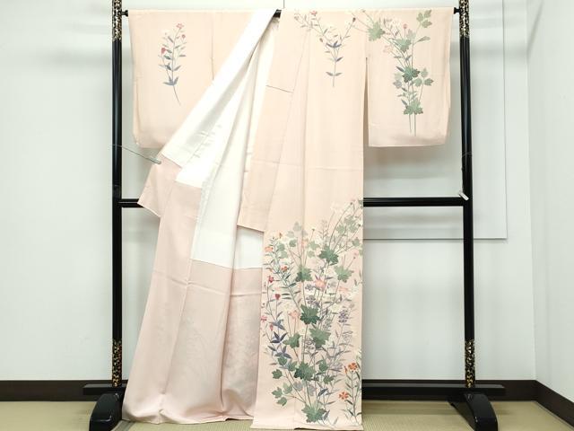 平和屋本店●極上　本加賀友禅作家　西川健一　訪問着　草花文　白茶色地　逸品　CZAA5509s6_1