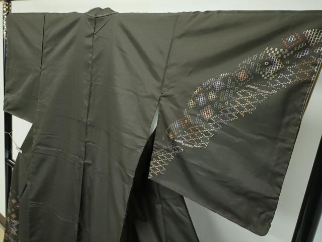 平和屋本店○極上 訪問着 本場染大島紬 刺繍 手花織 檳榔子染色地 逸品