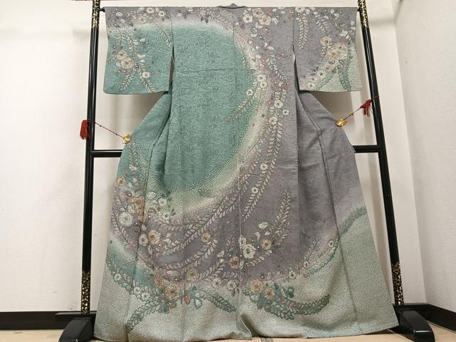 平和屋着物●訪問着　辻が花　絞り　暈し染め　金彩　金通し地　正絹　逸品　AABH3838ph