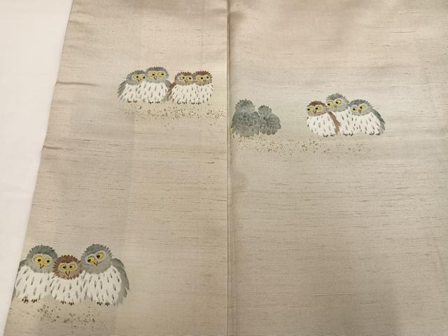 平和屋着物●訪問着　作家物　和歌　紬地　手描き　フクロウ　正絹　逸品　AABH4041ph_3