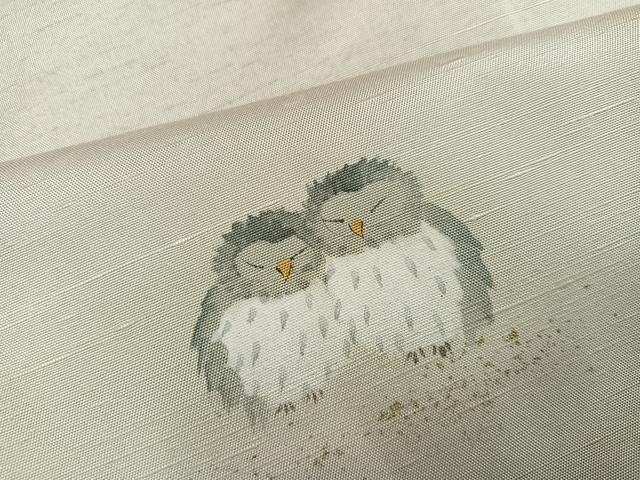 平和屋着物●訪問着　作家物　和歌　紬地　手描き　フクロウ　正絹　逸品　AABH4041ph_5