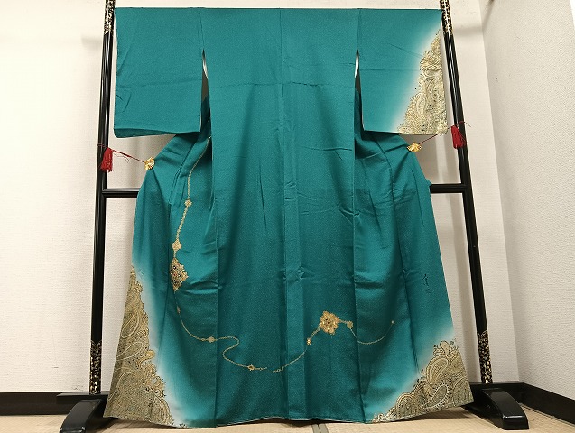 平和屋着物●螺鈿作家　甲斐泰造　訪問着　舞花文　暈し染め　パール　金銀彩　銀通し地　正絹　逸品　未使用　AABH4046ph