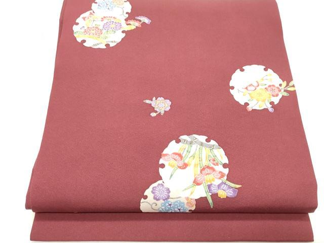 平和屋着物●九寸開き名古屋帯　型染め　雪輪花文　正絹　逸品　CABF0044vf
