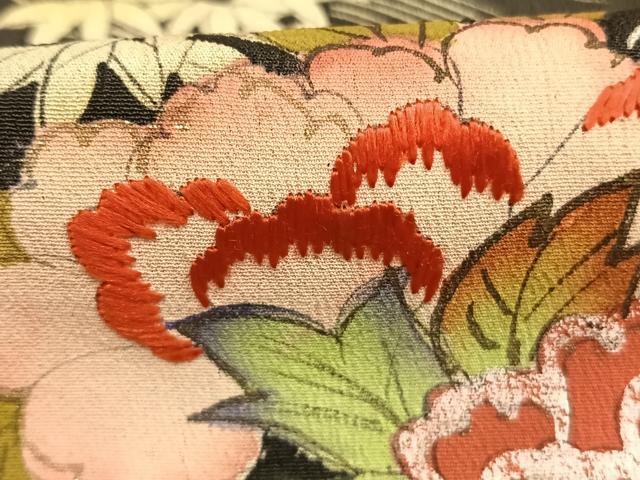 平和屋着物●アンティーク　大正ロマン　黒留袖　刺繍　地紙花文　金糸　金彩　正絹　逸品　AABH4654fy_5