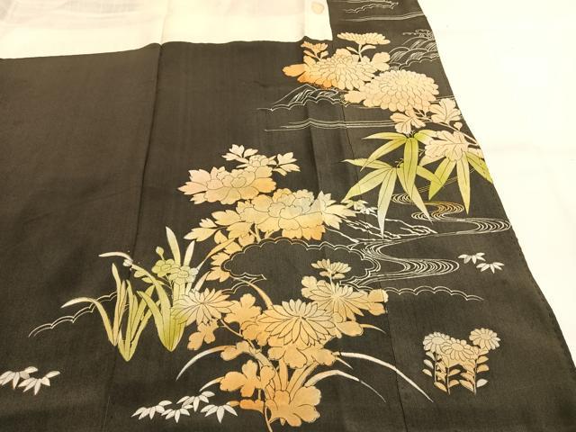 平和屋着物●アンティーク　大正ロマン　黒留袖　刺繍　地紙花文　金糸　金彩　正絹　逸品　AABH4654fy_7