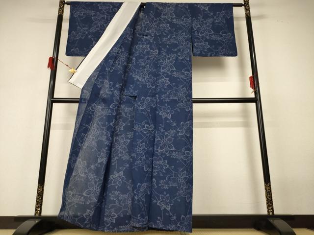 平和屋着物＊夏物　小紋　ちぢみ織　草花文　AABH3986jd_2