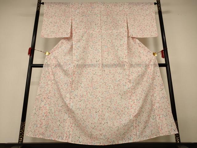 平和屋着物＊夏物　小紋　絽　楓づくし　洗える着物　AABH4028jd_1