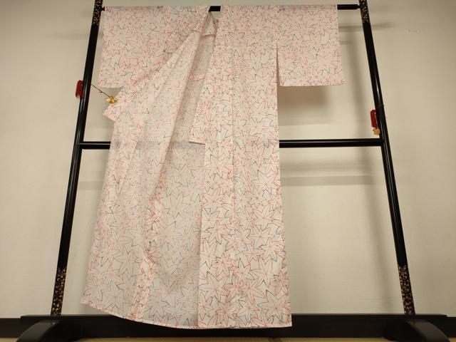 平和屋着物＊夏物　小紋　絽　楓づくし　洗える着物　AABH4028jd_2