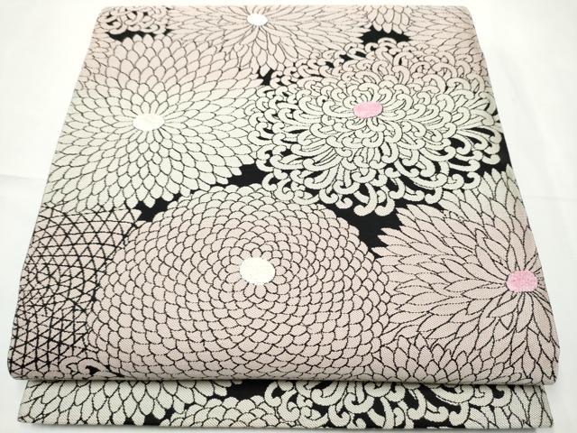 平和屋着物●京都西陣・想屋謹製　両方向　両面　全通柄袋帯　モール織　乱菊　黒地　やまと誂製　正絹　逸品　CABE8746hy_1