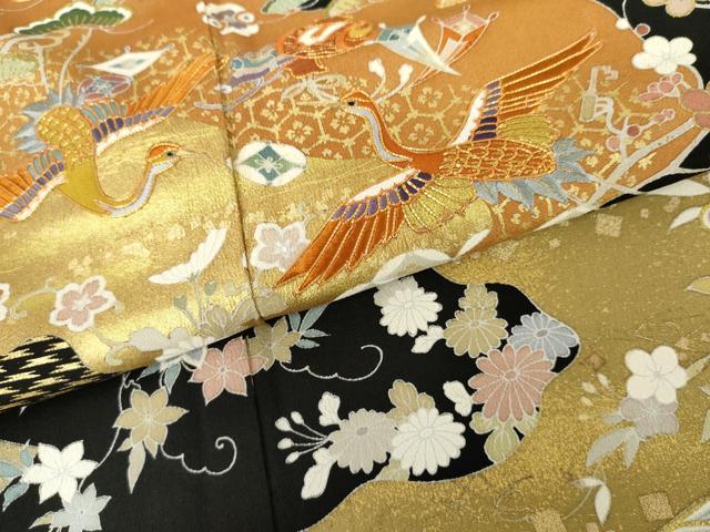 平和屋着物●創業460年・千總　黒留袖　駒刺繍　飛鶴吉祥梅松文　金彩　正絹　逸品　AABH3749cs_4