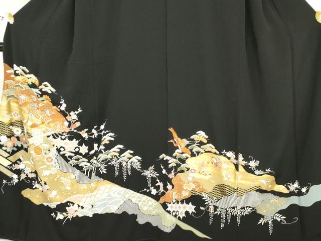 平和屋着物●創業460年・千總　黒留袖　駒刺繍　飛鶴吉祥梅松文　金彩　正絹　逸品　AABH3749cs_2