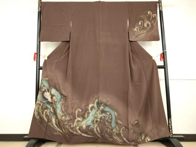 平和屋着物●訪問着　手描き　龍　暈し染め　金彩　正絹　逸品　AABH7181cs