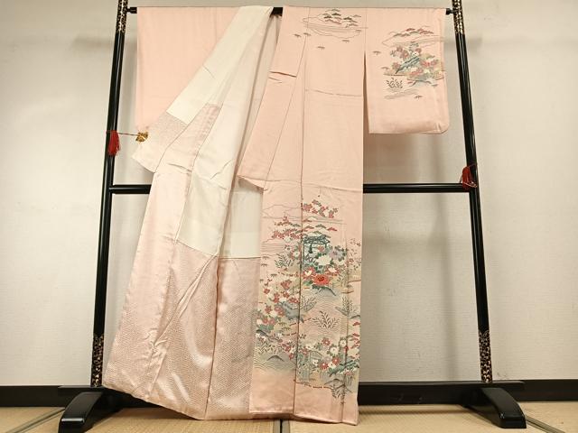 平和屋着物●訪問着　友禅　貝桶花文　暈し染め　正絹　逸品　AABH4873fy_1