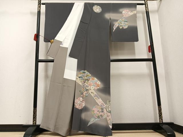 平和屋着物●十日町　加賀草木友禅の第一人者　田村哲彦　訪問着　草花文　暈し染め　正絹　逸品　AABH6933ph_1