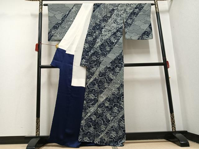 平和屋着物●藍造り国選定無形文化財　藍師・佐藤昭人　訪問着　花唐草文　正絹　逸品　AABH6931ph_1