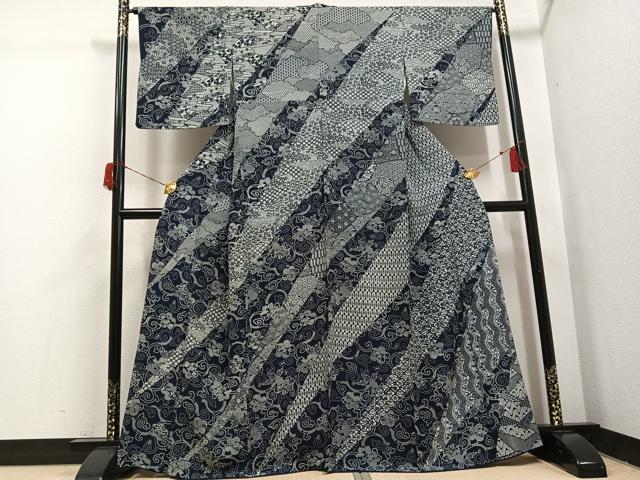 平和屋着物●藍造り国選定無形文化財　藍師・佐藤昭人　訪問着　花唐草文　正絹　逸品　AABH6931ph
