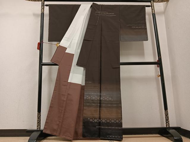 平和屋着物●花織　訪問着　紬地　横段文　正絹　逸品　未使用　AABH6939ph_1