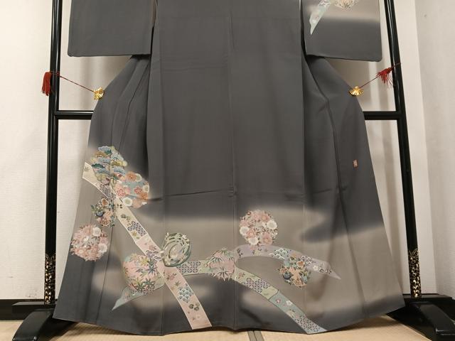 平和屋着物●十日町　加賀草木友禅の第一人者　田村哲彦　訪問着　草花文　暈し染め　正絹　逸品　AABH6933ph_2