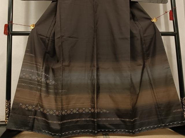 平和屋着物●花織　訪問着　紬地　横段文　正絹　逸品　未使用　AABH6939ph_2