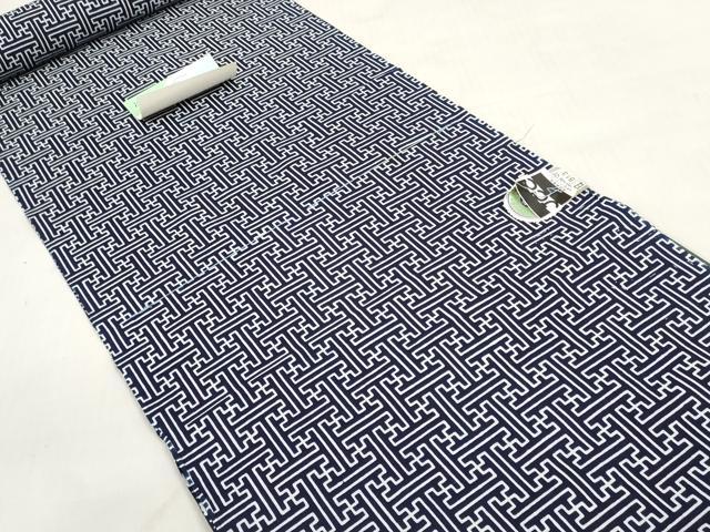 平和屋着物＊夏物　男性　浴衣　反物　着尺　東京本染　はずみ染　紗綾形　キングサイズ　綿　未使用　DABD7535zzz_1