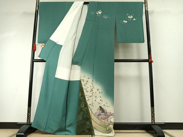 平和屋着物●螺鈿作家　藤本隆士　訪問着　人物花文　暈し染め　金彩　正絹　逸品　AABH4919fy_1